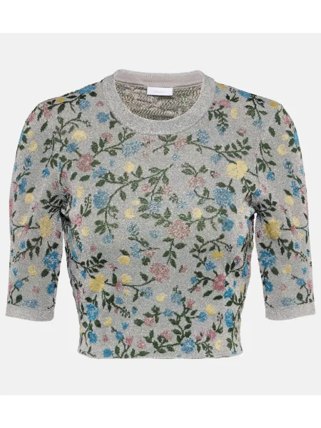 Pulover Rabanne cu model floral din jacard argintiu