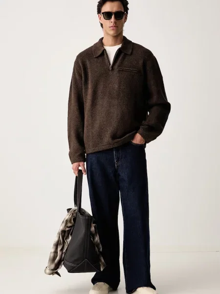 Levi's pulover z dodatkom volne BOULDER COLLARED HALF rjava