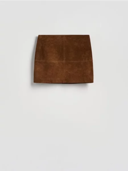 Reserved Fustă mini din piele întoarsă maro