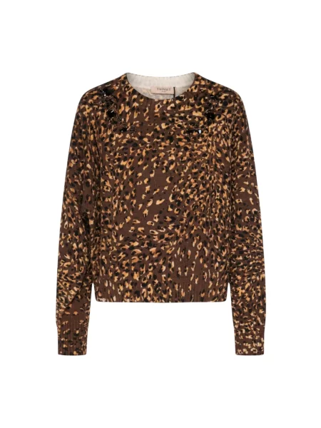 Sweter Twinset z nadrukiem ze sznurkiem brązowy