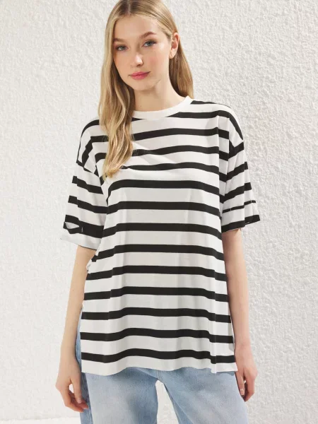 Trendyol Tricou supradimensional negru alb