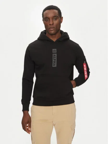 Mikina Alpha Industries Puff Print Hoodie black bílá