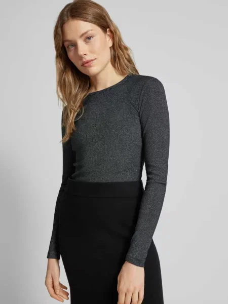 Bluzka z długim rękawem o kroju regular fit z mieszanki bawełny z efektowną przędzą model ‘CHLOE’ Vero Moda czarna