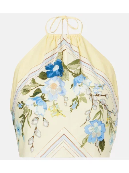 Top scurt Self-portrait de in cu model floral galben