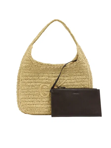 Calvin Klein Geantă Bold Ck Raffia Lg Shoulder Bag bej