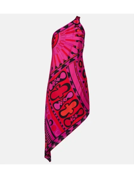 Rochie midi Pucci de mătase asimetrică roz