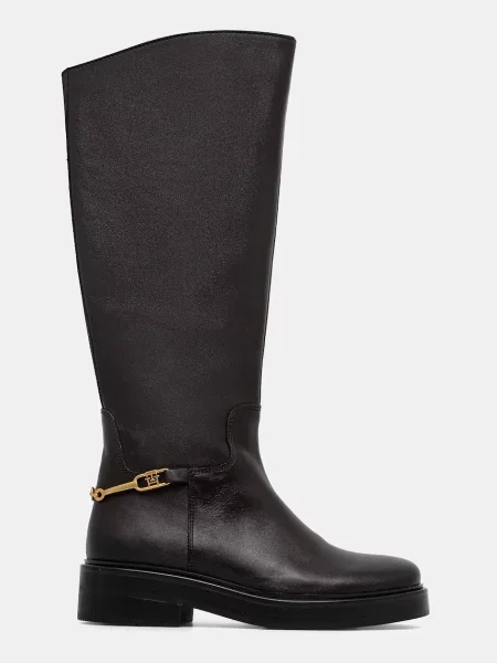 Kožené čižmy Tommy Hilfiger TH HORSEBIT RIDING LONG BOOT hnedá