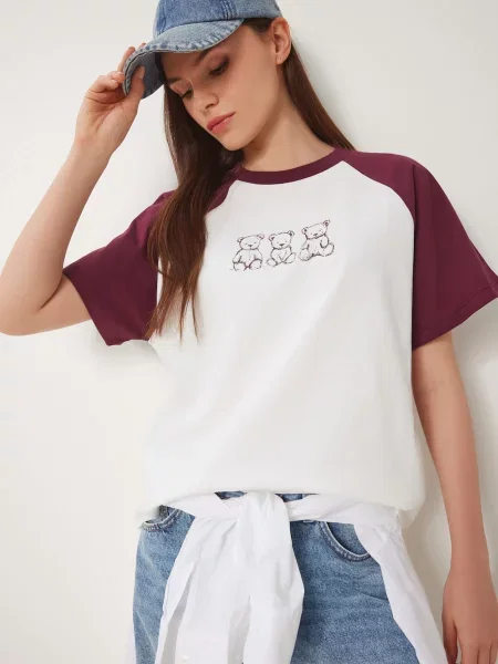 Happiness İstanbul Tricou maro / roșu vin alb