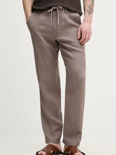 United Colors of Benetton hlače lanene rjava