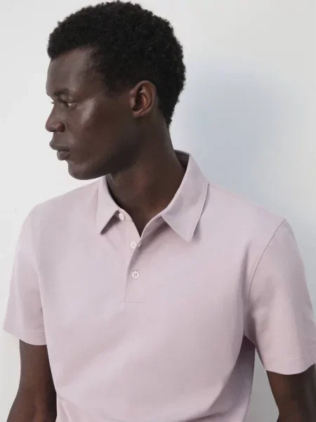 Koszulka polo slim fit z piki z mieszanki bawełny blady róż Mężczyzna M MANGO MAN