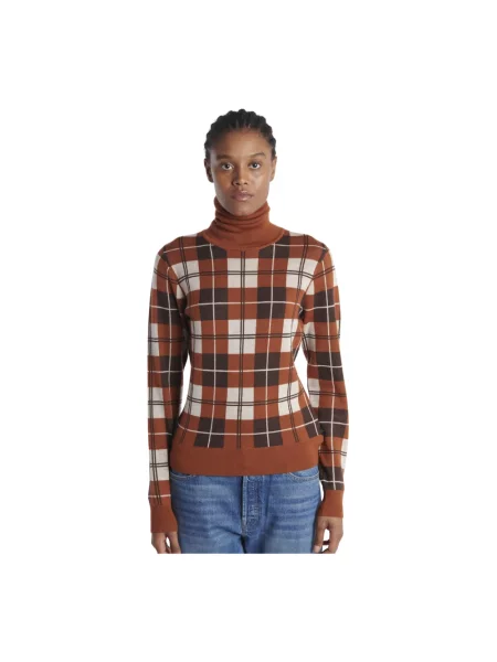 Sweter Dodo Bar Or wełniany w kratkę brązowy