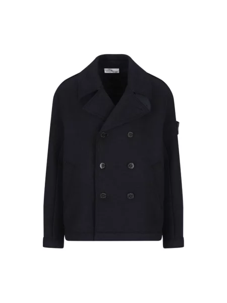 Płaszcz Stone Island wełniany z kamieniami niebieski