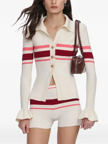 Cardigan Self-portrait cu dungi cu volane