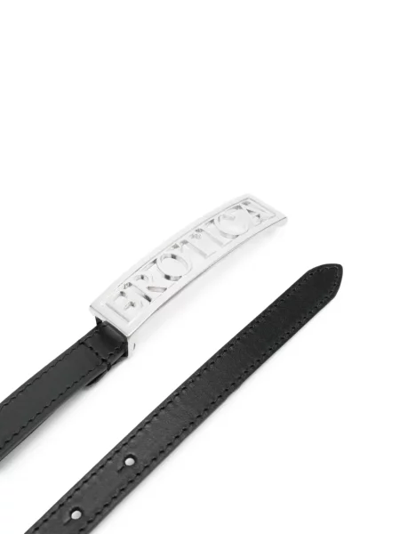 Curea Dondup din piele cu autograf negru