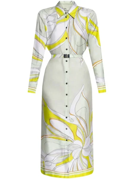 Rochie tip cămașă Tory Burch de mătase de costum verde