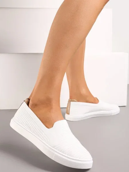 Tenisi Albi Slip-On Decorați cu Inserție de Piele Ecologică pe Călcâi Eliriaba alb