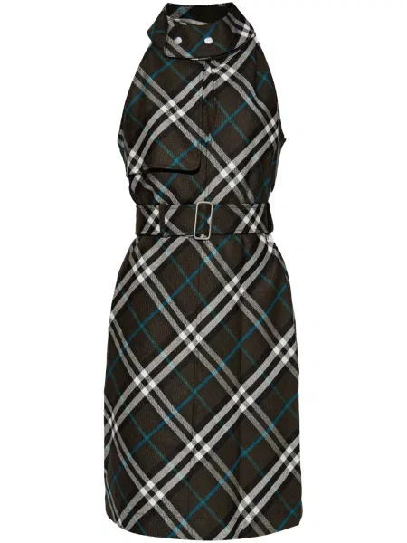 Rochie Burberry în carouri cu gât halter de costum verde