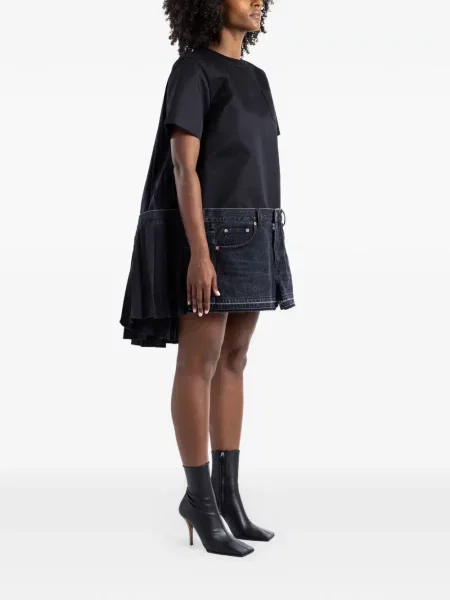Rochie din denim Sacai asimetrică negru
