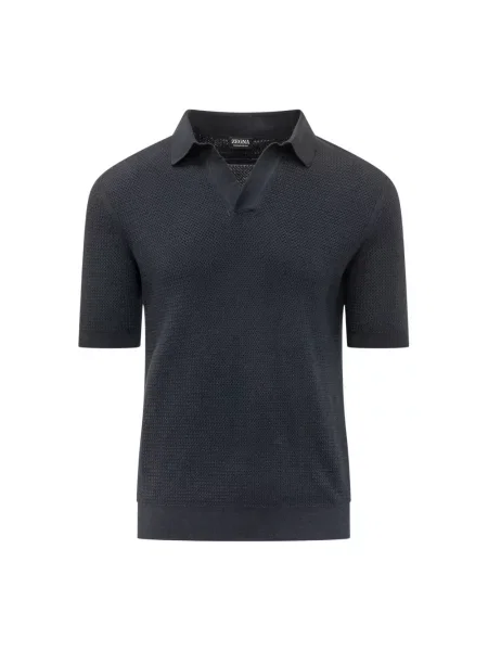 Koszulka polo Zegna z dekoltem w serek niebieska