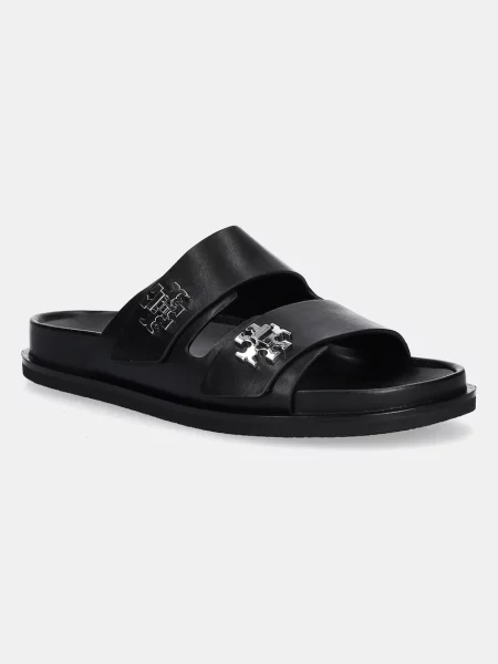 Tory Burch șlapi de piele T Lock Sport Slide negru