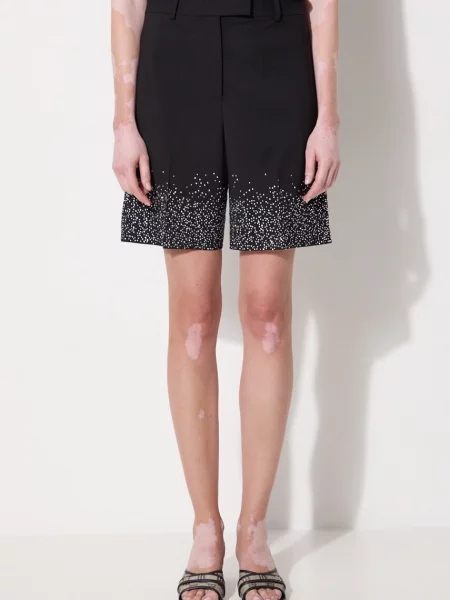 JW Anderson pantaloni scurți din lână Crystal Hem Tailored Shorts cu imprimeu high waist negru