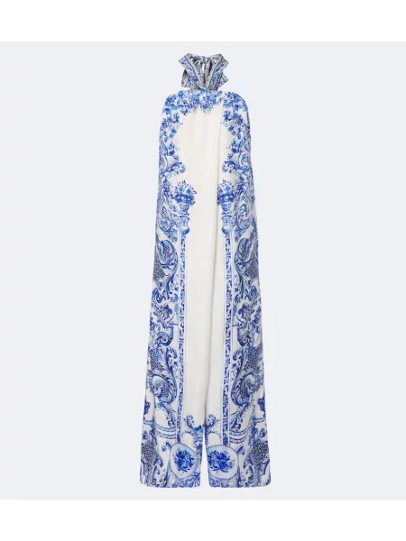 Salopetă Camilla de mătase cu model floral alb