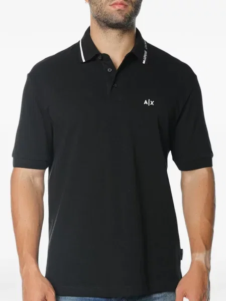 Tricou polo Armani Exchange cu autograf negru