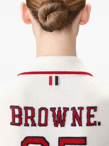 Polo Thom Browne cu mâneci trei sferturi alb