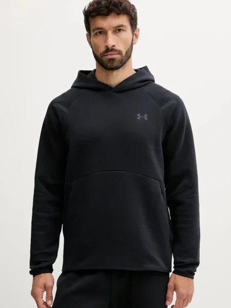 Dukserica Under Armour Unstoppable Fleece bež s kapuljačom s tiskom crna