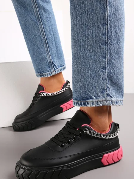 Sneakers pe Platformă Embosată cu Lanț Jaihini negri