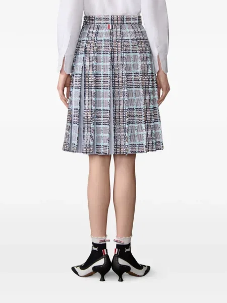 Карирана плисирана плисирана пола Thom Browne до коляното синьо