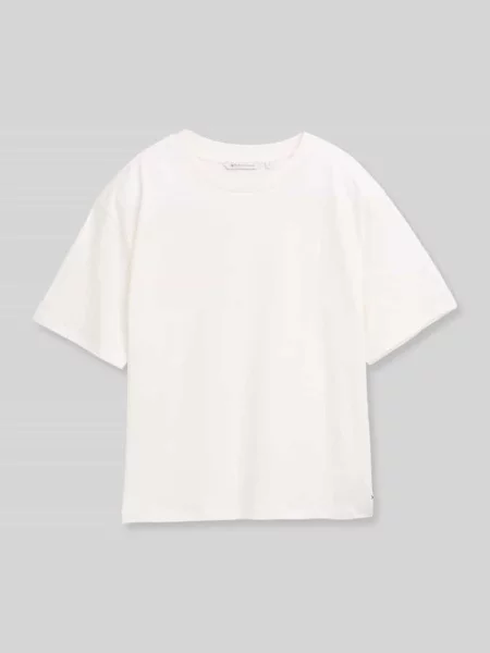 T-shirt o kroju relaxed fit z czystej bawełny Tom Tailor Denim biała