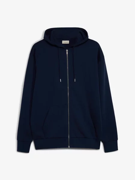 Bluza rozpinana z kapturem luźny krój niebieska