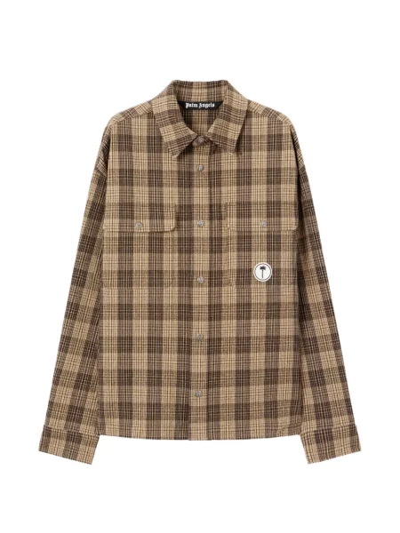 Kostkované kostkovaná košile Palm Angels s autogramem hnědé