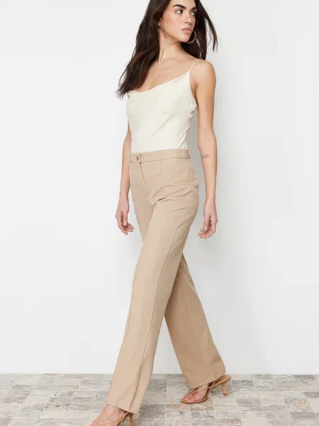 Pantaloni Trendyol cu talie înaltă maro