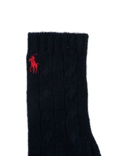 Mănuși Polo Ralph Lauren cu broderie tricotate în carouri albastru