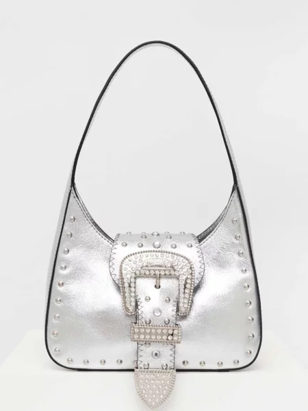 Moschino Jeans torebka skórzana srebrny