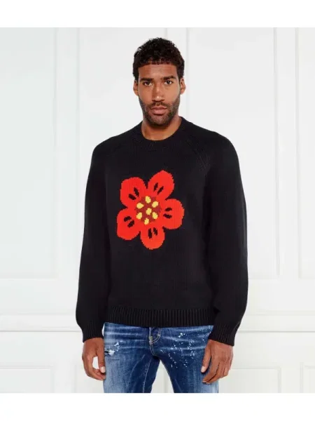 Kenzo Pulover BOKE FLOWER | Relaxed fit cu adaos de lână negru
