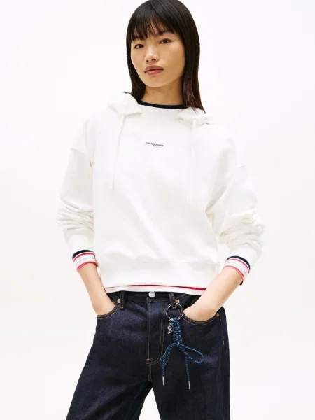 Tommy Jeans sweter z kapturem Kobiety jednolity S biały