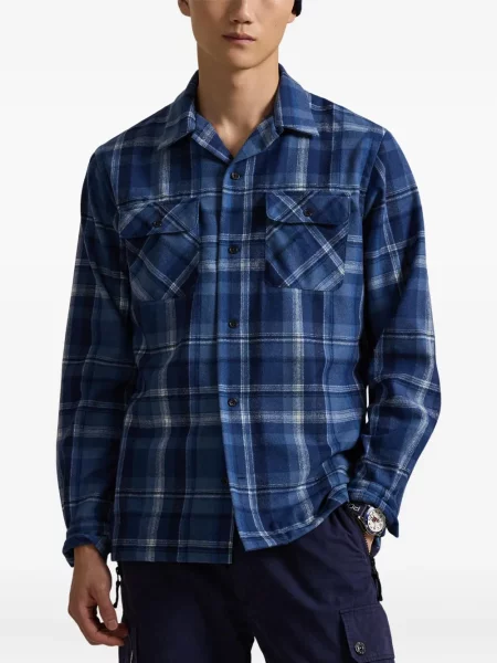 Șapcă Polo Ralph Lauren cu două rânduri de nasturi de in în carouri albastru