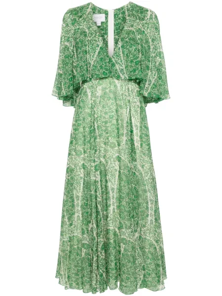 Rochie midi Giambattista Valli de mătase cu imagine până la genunchi verde