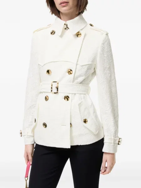 Scurt trenci Burberry cu model paisley din dantelă alb