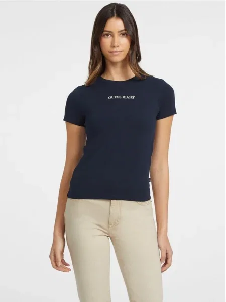 GUESS JEANS Tricou albastru marin alb