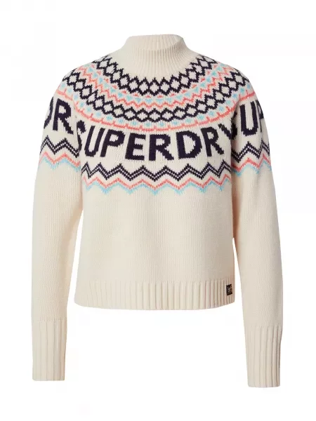 Superdry Pulover crem / albastru marin / albastru deschis / portocaliu