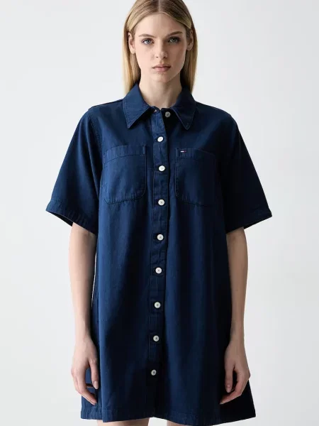 Tommy Jeans rochie tip cămașă din albastru