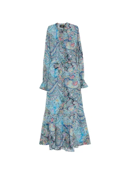 Fodros paisley mintás maxi ruha Etro kék