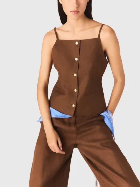 Лляний жилет Maje коричневий