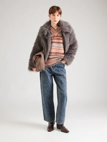 Monki Oversize sveter svetlomodrá / čokoládová / pastelovo oranžová