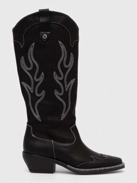 Кожени каубойски ботуши Steve Madden Wenda с дебел черно