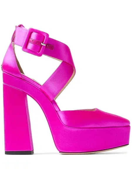 Pantofi cu toc Jimmy Choo din satin cu platformă roz